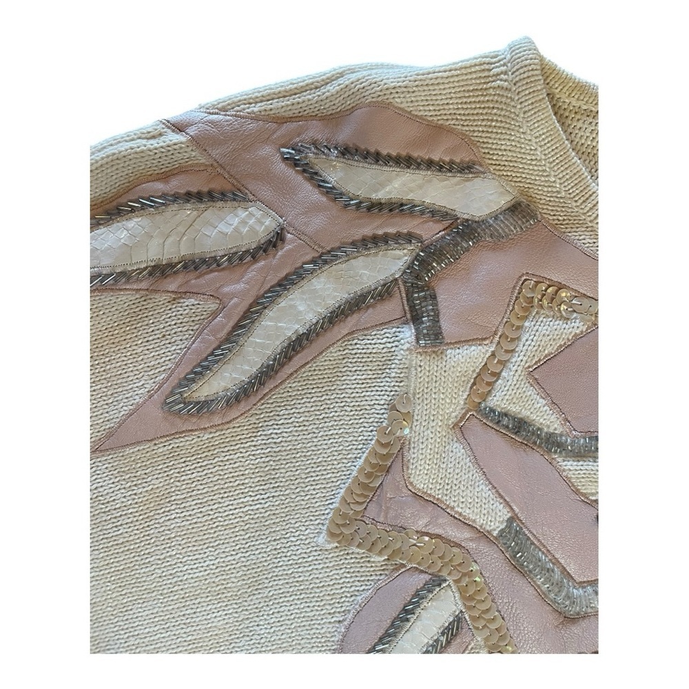 Vintage Boho-Lux Embellished Leather details Crew Neck Sweater - Picture 1 of 14